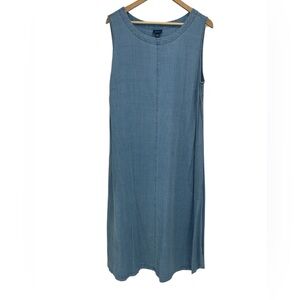 J.Jill Denim Tencel Lyocell Blue White Striped Sleeveless Shift Midi Dress 1X